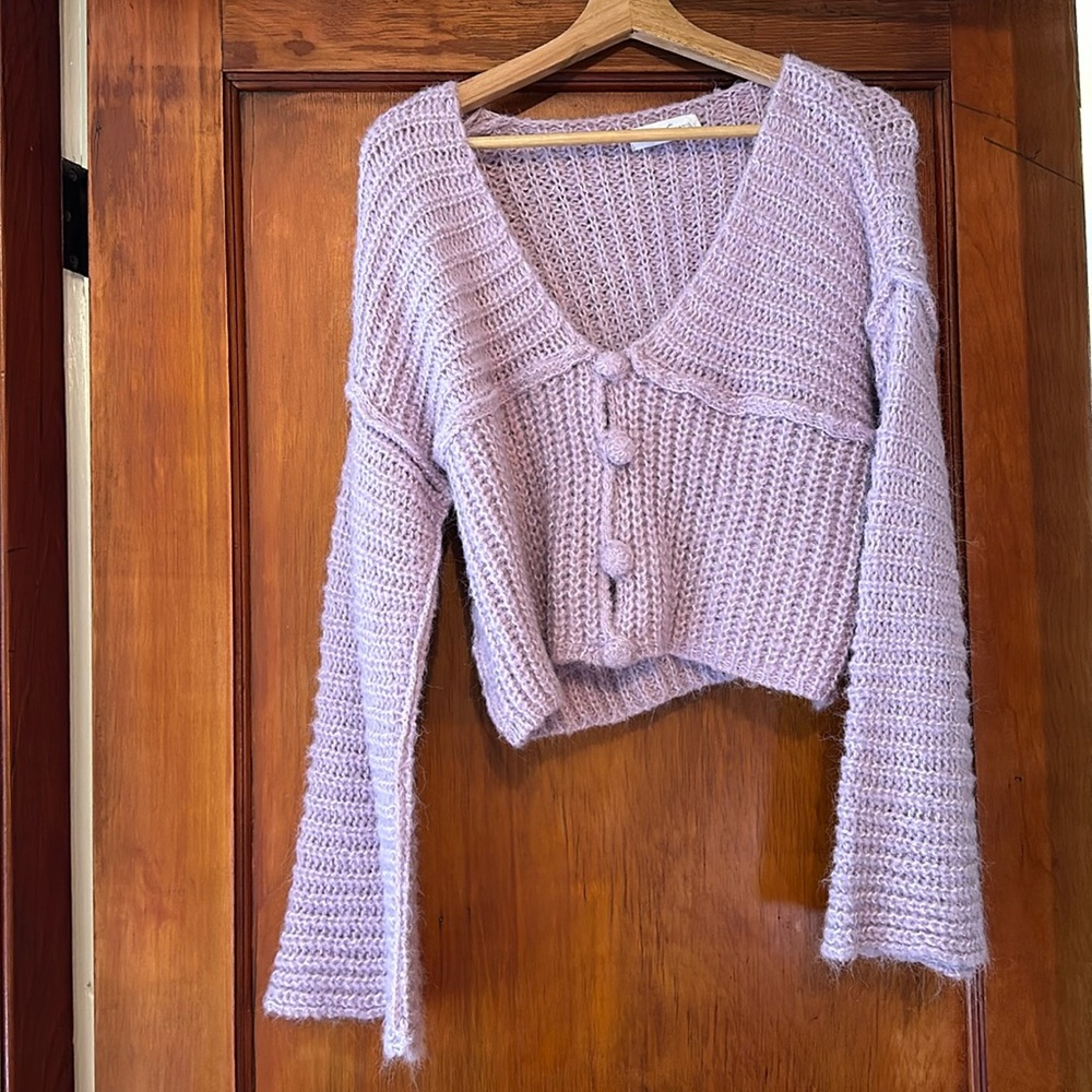 Lavender Bell-Sleeve Knit Sweater